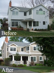 Two story home before and after porch addition