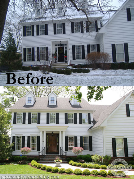 Colonial house before and after portico addition