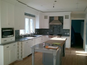 white kitchen blue tile backsplash ideas created by Normandy Designer Leslie Molloy