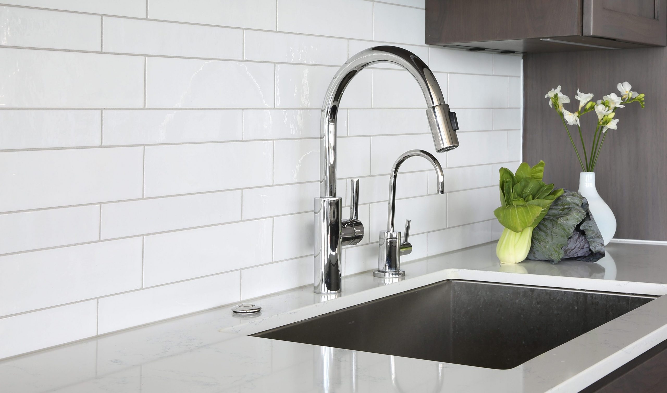 modern kitchen sink and faucet with air switch