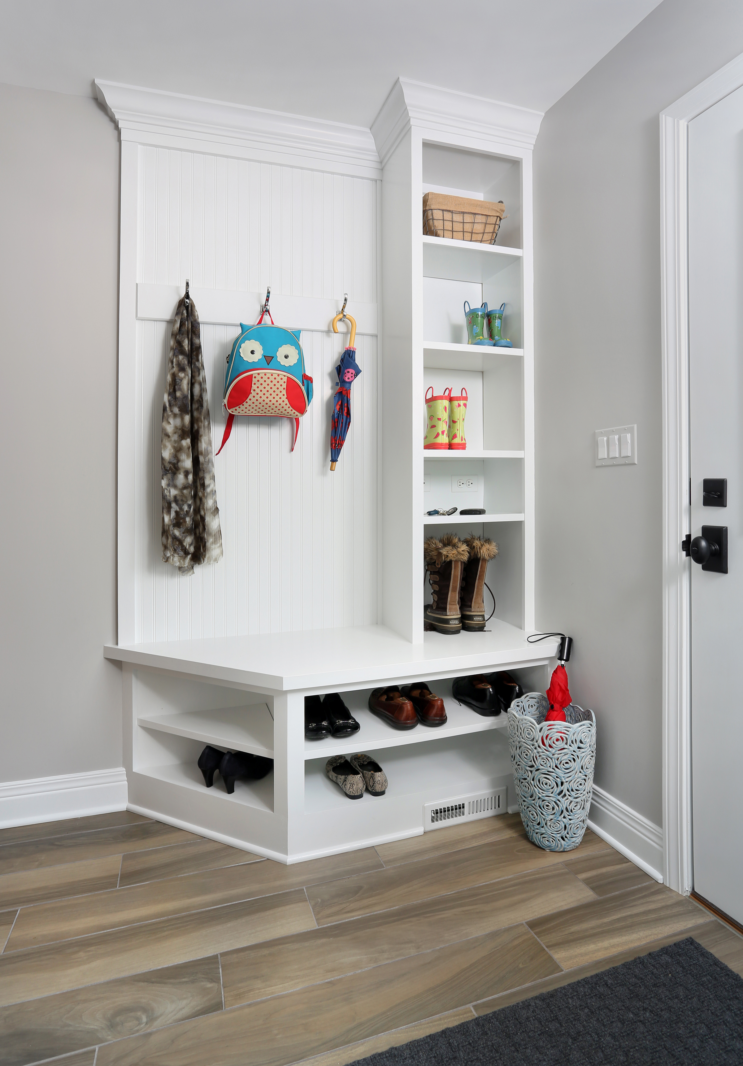 White mudroom nook