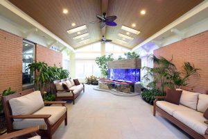 Lounge area with large fish tank