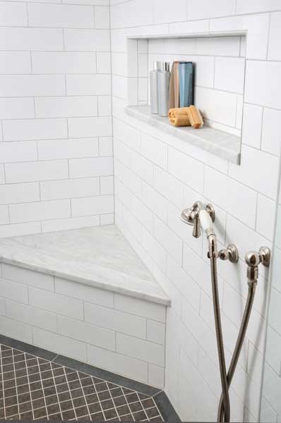 triangle shape corner bench in a shower