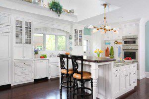 White kitchen with dual level countertop