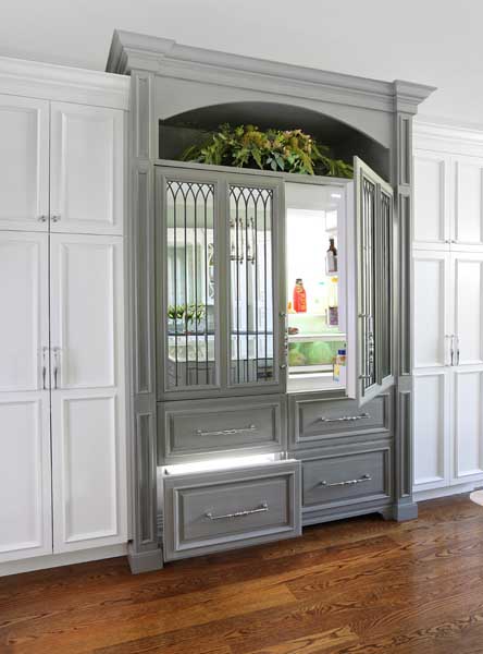 built in refrigerator with antique mirror finish