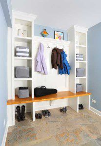 Mudroom for a family of four in a split level home