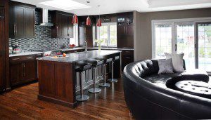 Modern, open concept kitchen with large island