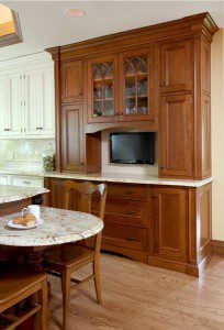 Television mounted in kitchen hutch