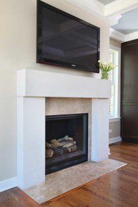 Limestone fireplace surround