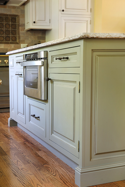 microwave drawer in green kitchen cabinets