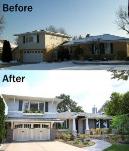 Before and after exterior renovation by Normandy Design Manager Troy Pavelka