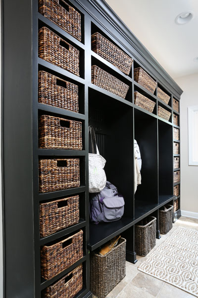 mudroom with lockers and baskets for storage