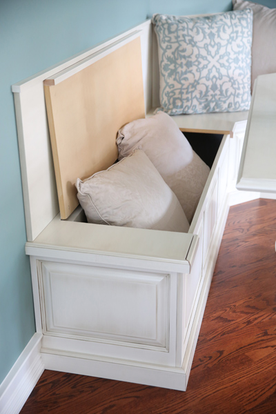 Storage in a banquette bench