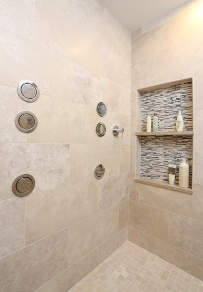 large master shower with two sets of body sprays