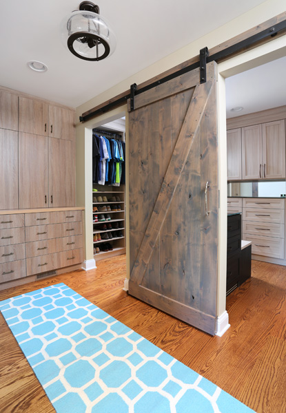 Sliding barn door on master closet