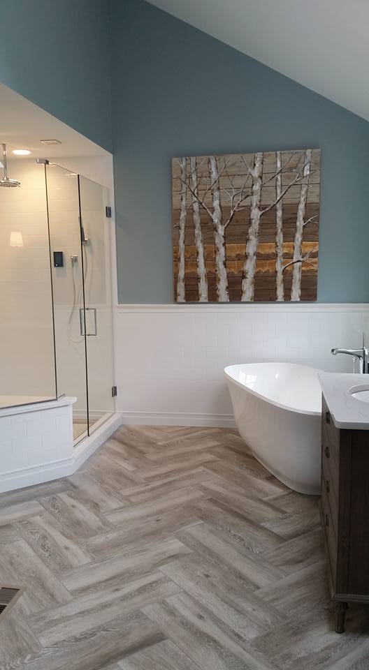 Elegant Gray Herringbone Floor in Bathroom