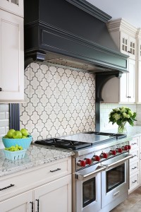 Mantle style hood with decorative backsplash tile