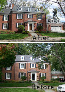 before and after photo of colonial photo with garage addition