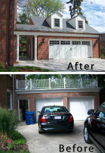 before and after photo of garage rebuild