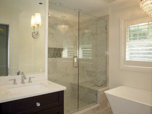 Shower in master suite that is part of a home addition