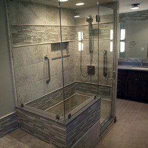 free standing shower in master bathroom