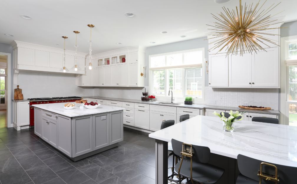 Transitional gray and white kitchen