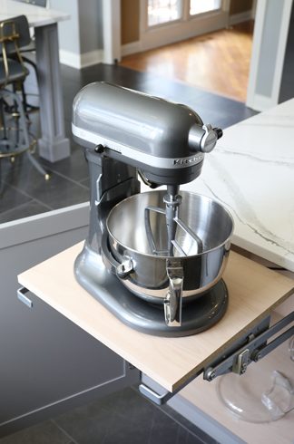 Pop-up shelf for stand mixer is a great cabinet accessory