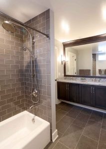 Floating vanity, dual shower head