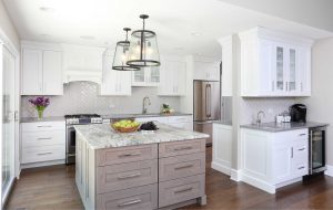 Subway tile in kitchen and bar