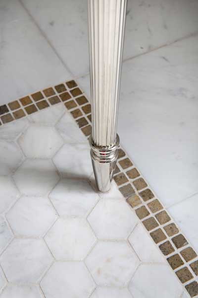 White hexagon tile with white grout