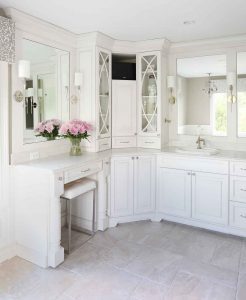 make up area with large mirror