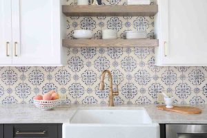 blue decorative backsplash tile