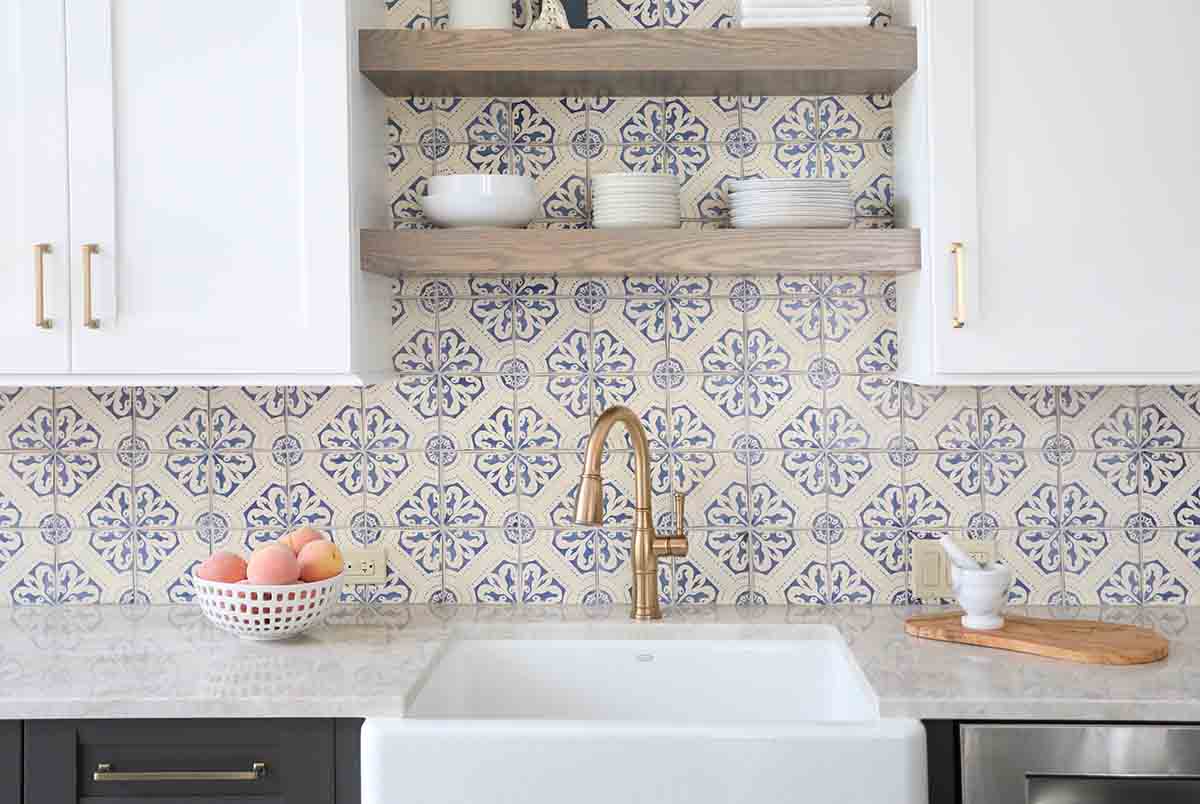 blue decorative backsplash tile