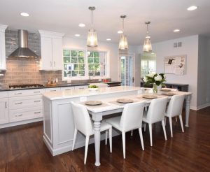 lowered two tiered kitchen island