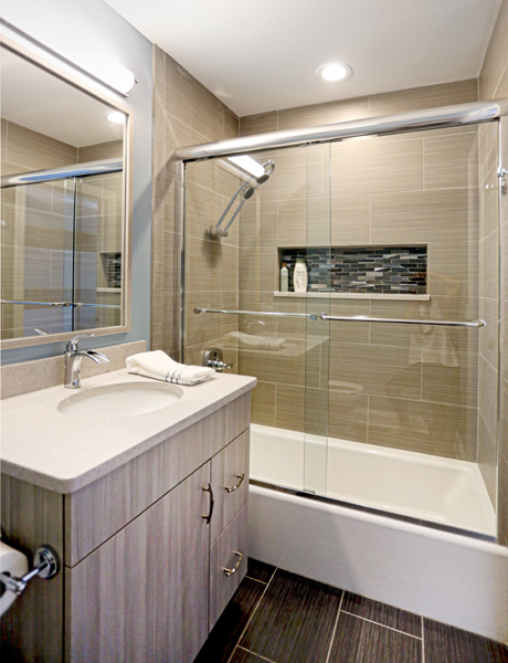 single laminated bath vanity with tub shower