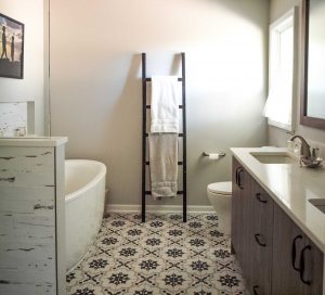 Bathroom with pattern tile floor