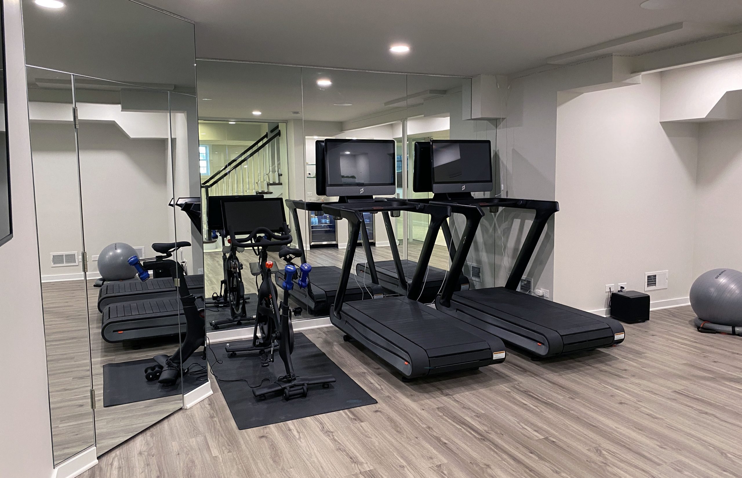 Treadmills in basement fitness room