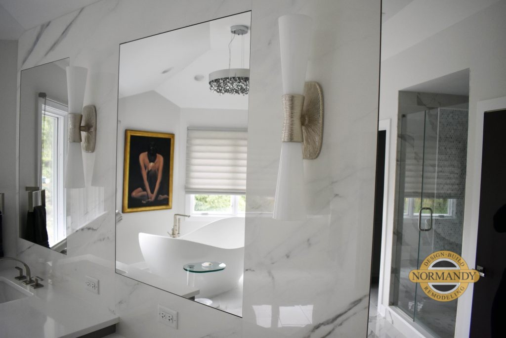 Modern light fixtures in a bathroom