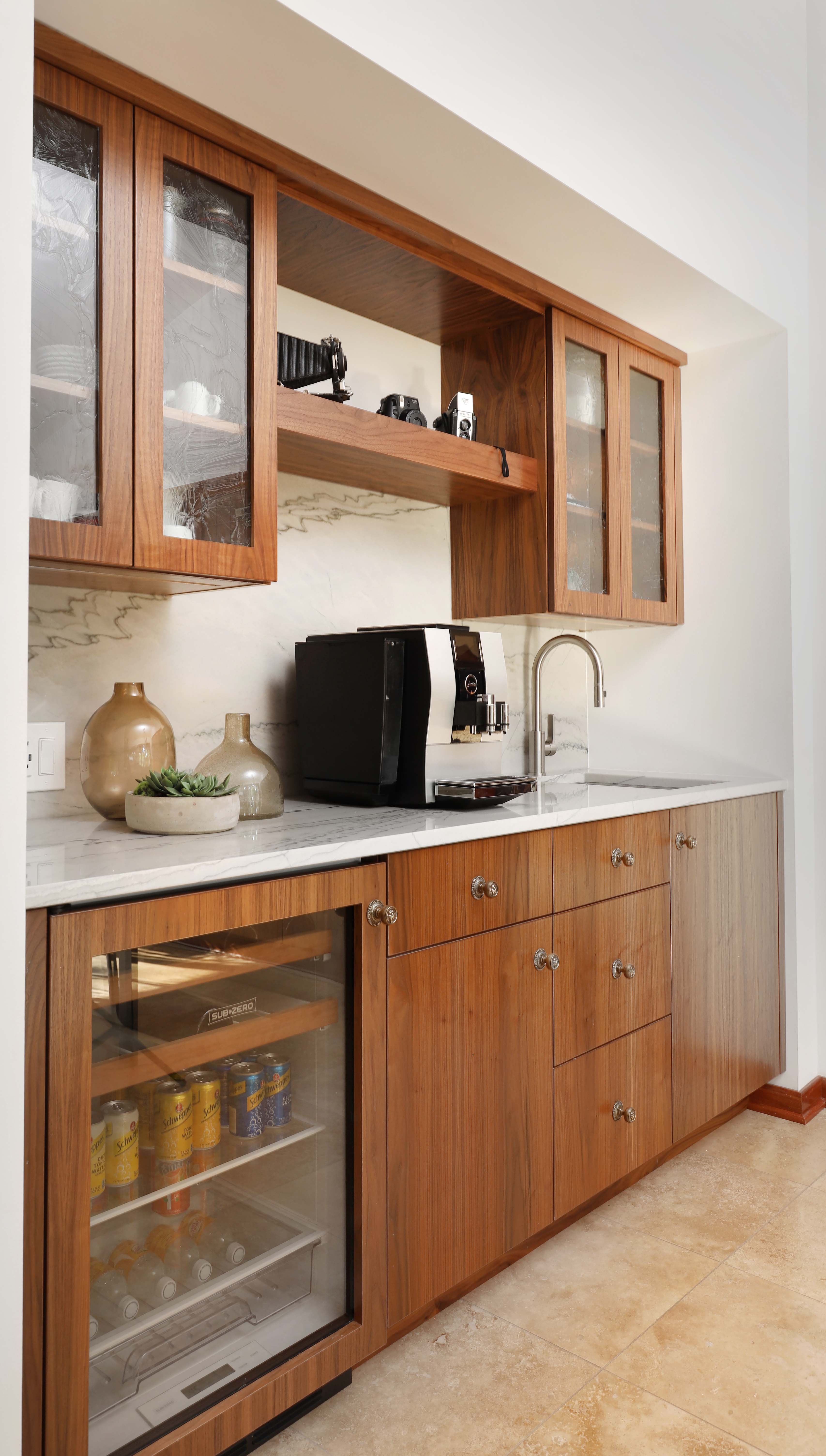 Walnut Cabinets in a Mid-Century Modern Wet Bar