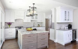 Centered countertop in spacious kitchen