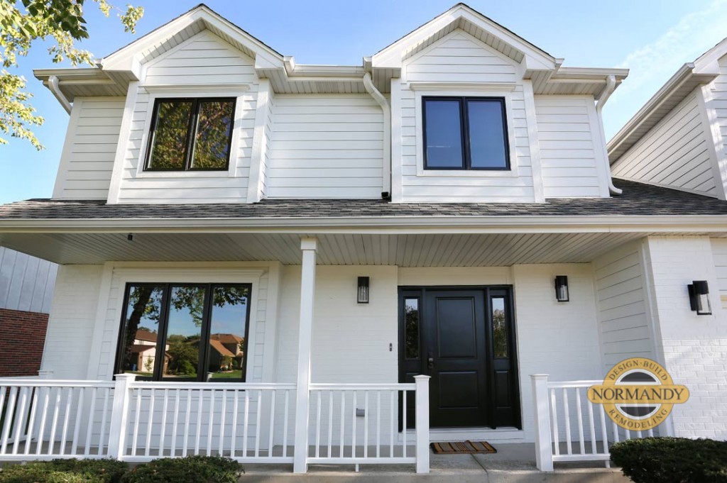 Straight lines, contrast between black and white, contribute to the modern look of this home