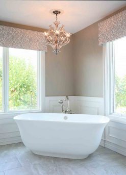 free standing tub with chandelier