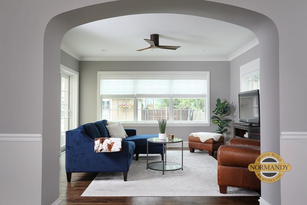 Family room created with arched door way to match the existing house