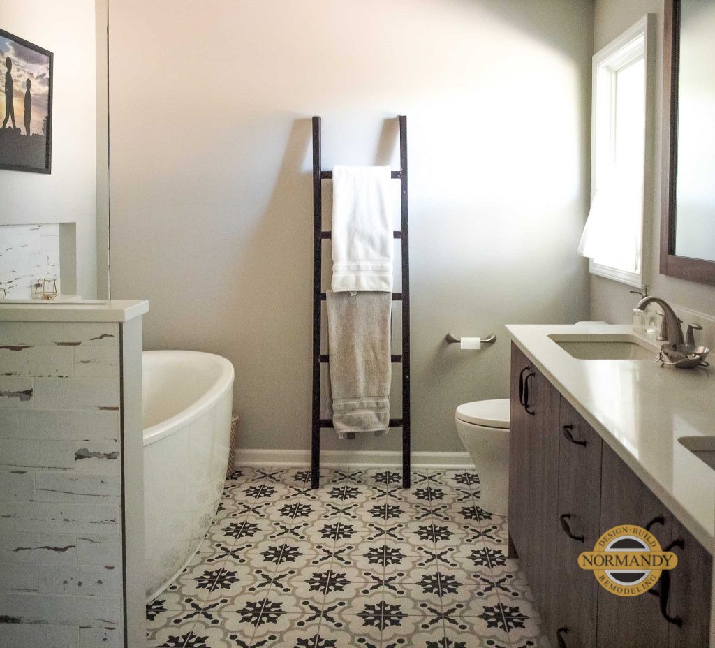 Bathroom with pattern tile floor