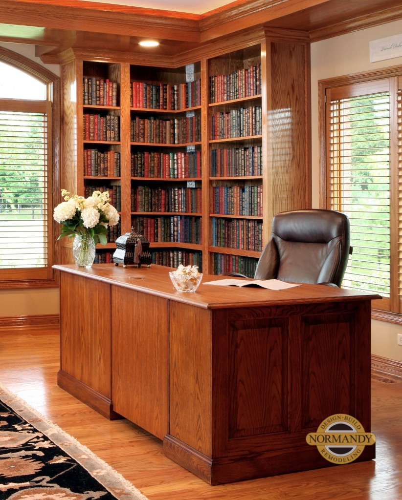 Traditional oak desk and library