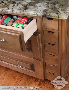 Angle cabinet drawer insert for spices and seasonings