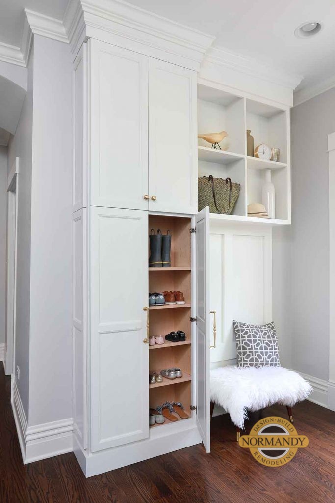 Mudroom cabinets near the back door in the kitchen