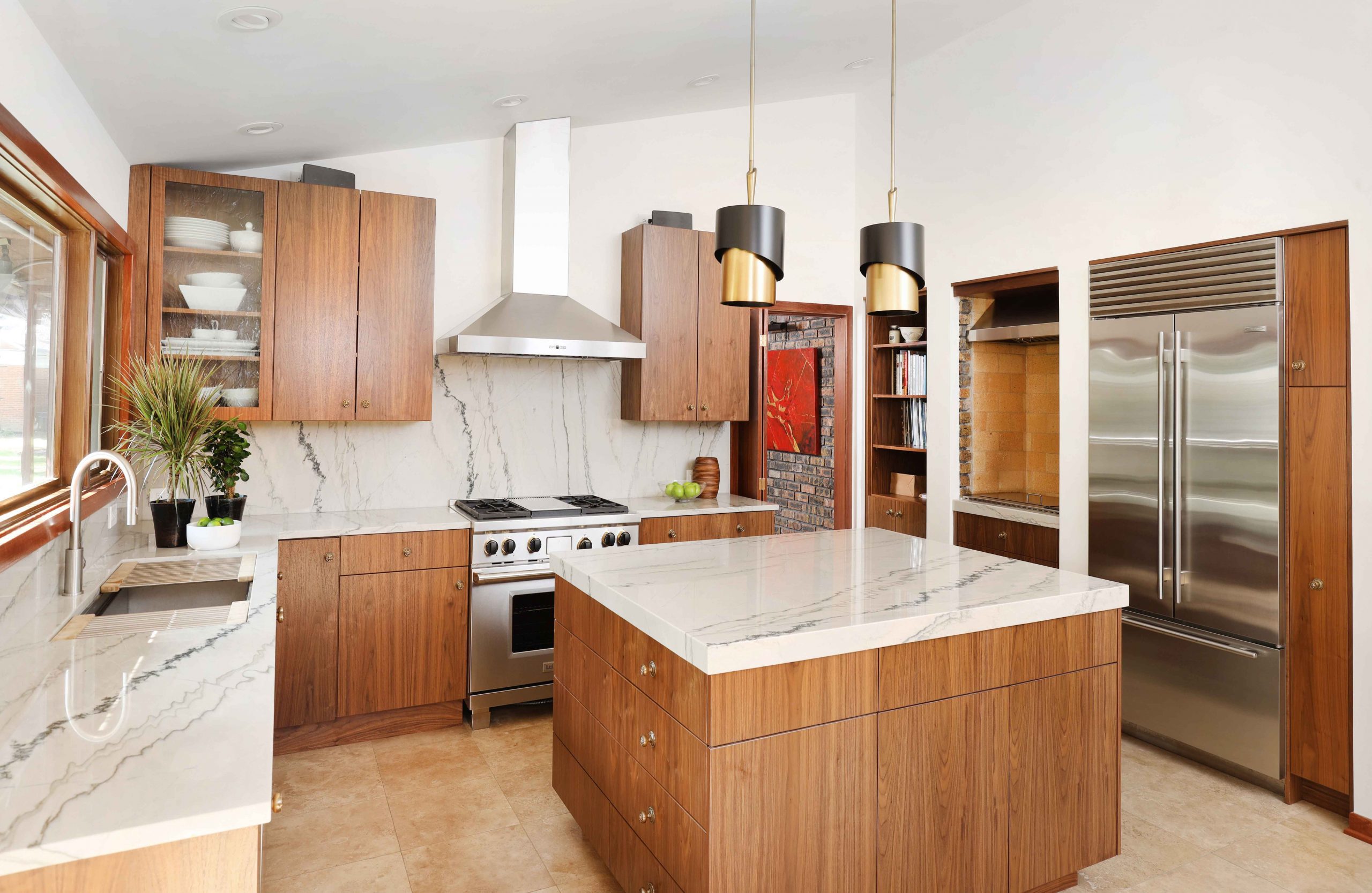 Mid Century Modern Walnut Stained Kitchen with Island