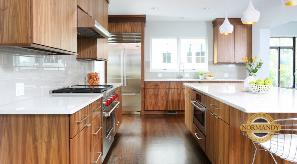 L shaped kitchen with island in a modern style