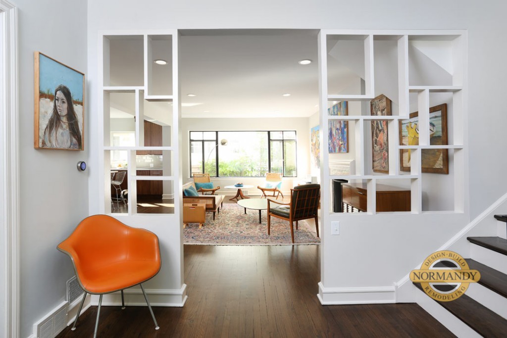 View from the front door of the house through the entry into the living room